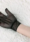 Siyah Renk Likralı File Eldiven Parmaklı Örgü Eldiven Yetişkin Boy