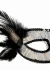 Siyah Renk Yandan Tüylü Pul Payet İşlemeli Parti Maskesi 23x12 Cm