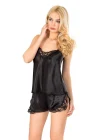 Siyah Saten Babydoll Şortlu Takım - 283