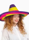 Sombrero Meksika Şapkası Renkli Örme Hasır Çocuk Boy