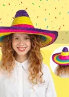Sombrero Meksika Şapkası Renkli Örme Hasır Çocuk Boy