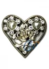 Taşlı Kalp Broş, Kutu, Sandık Süsü - Nikel, 10 Adet