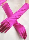 Uzun Boy Ekstra Parlak Saten Eldiven Fuşya Renk
