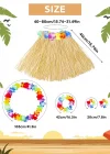 Yetişkin Çocuk Hawaii Parti Seti - 40 Cm Naturel Etek + Çiçek Aksesuarlar (5 Parça)