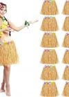 Yetişkin Ve Çocuk Uyumlu Saman Renk Hawaii Luau Hula Etek 40 Cm 12 Adet