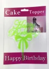 Happy Birthday Yazılı Fiyonklu Pasta Kek Çubuğu Yeşil Renk