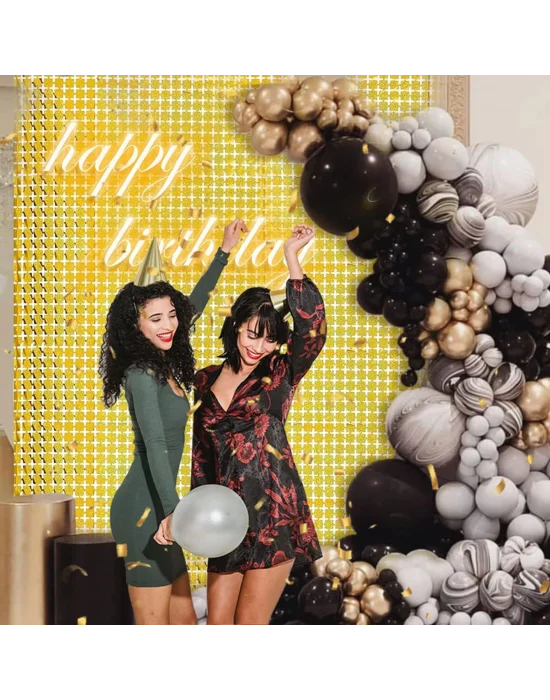 Ekstra Metalize Altın Renk Disko Dikdörtgen Kesim Kapı Perdesi Dekorasyon 1x2 Metre