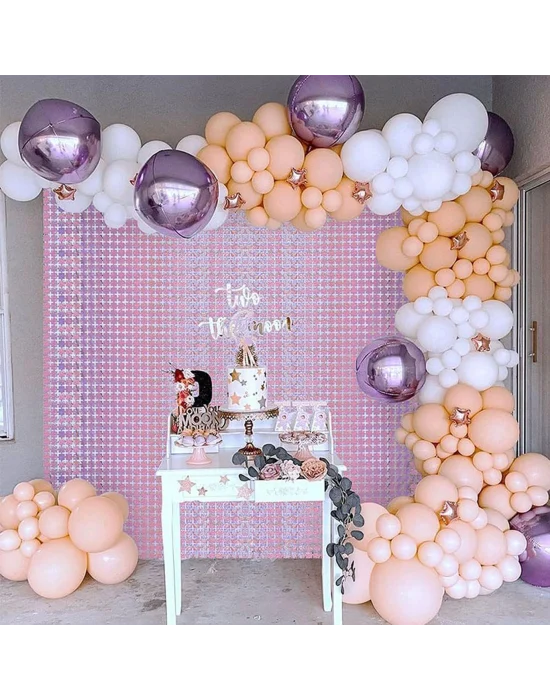 Ekstra Metalize Rose Gold Renk Disko Dikdörtgen Kesim Kapı Perdesi Dekorasyon 1x2 Metre