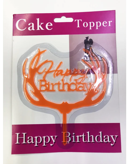 Happy Birthday Yazılı Turuncu Dallı Pasta Kek Çubuğu
