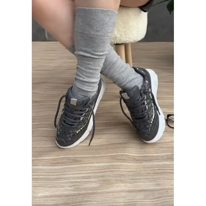 Aleid Gri Cilt Bağcıklı Spor Ayakkabı