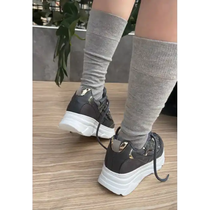 Aleid Gri Cilt Bağcıklı Spor Ayakkabı