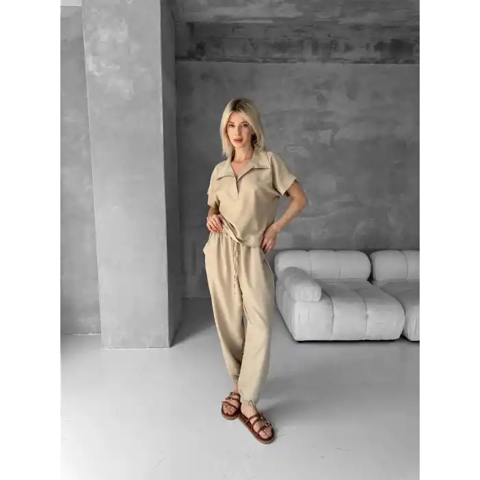 Bluz şalvar takım bej s255841