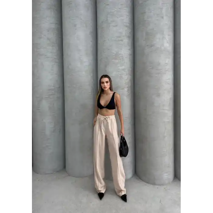 Çımalı keten pantolon