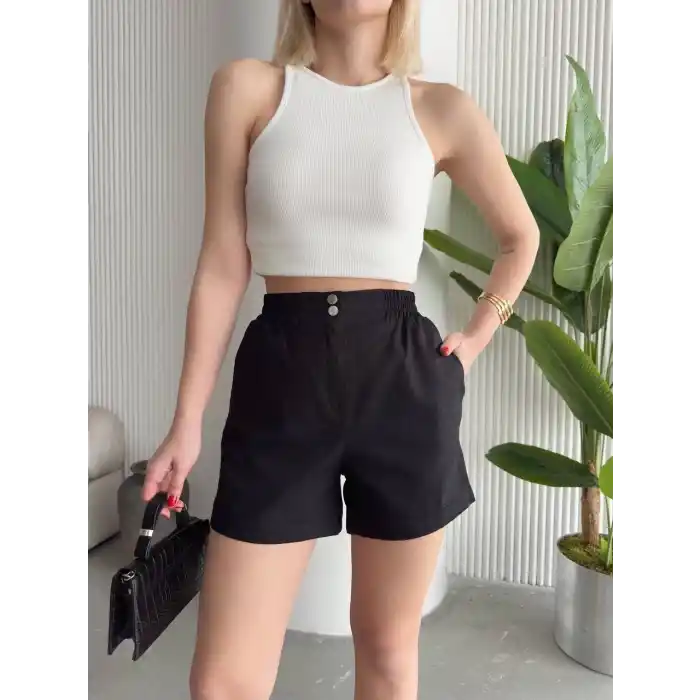 Çıtçıtlı gabardin şort