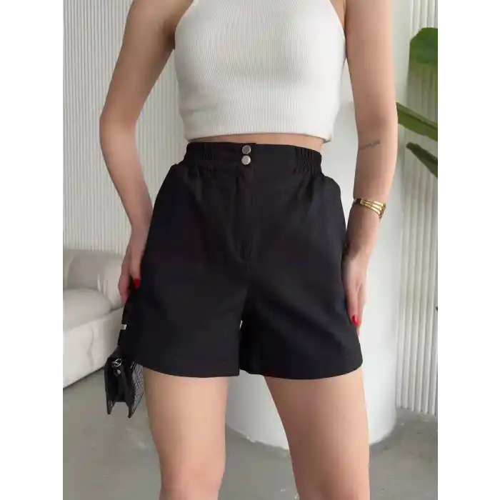 Çıtçıtlı gabardin şort