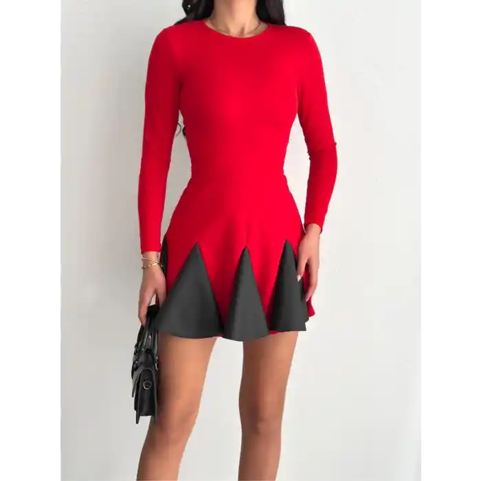 Eteği kloş crep mini elbise s1267