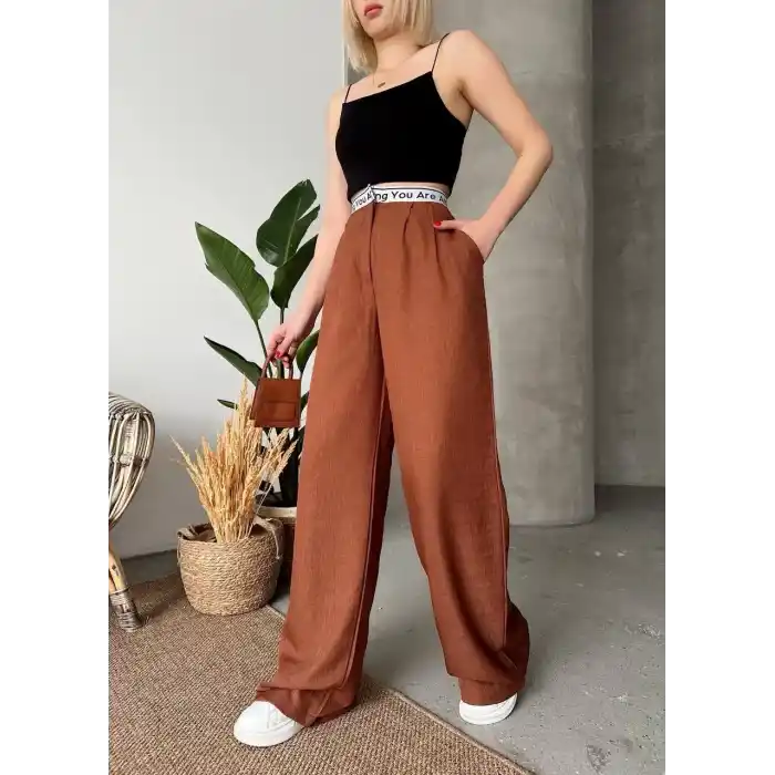 Flamlı kahve pantolon