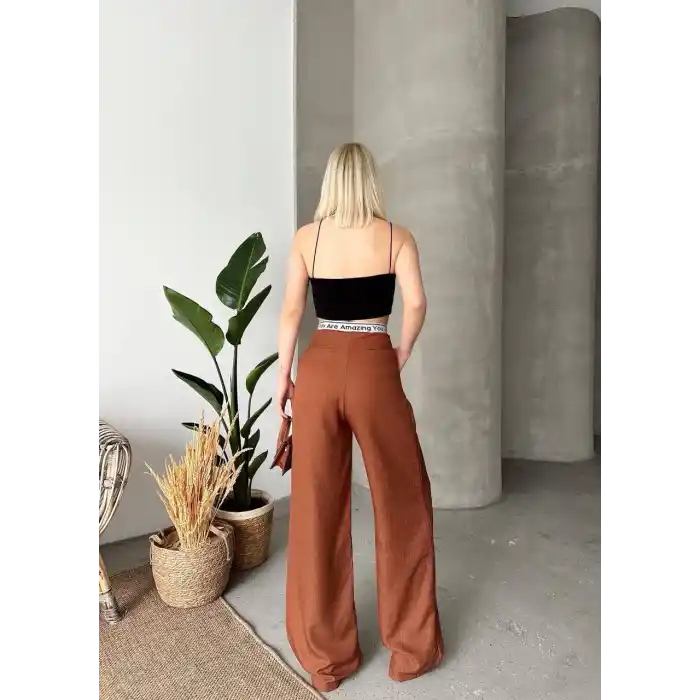 Flamlı kahve pantolon