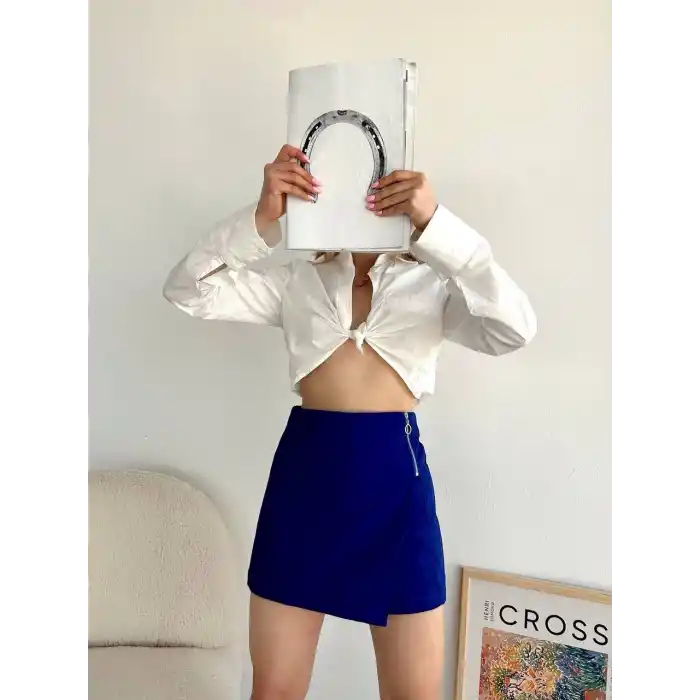Gabardin fermuarlı şort etek S24906