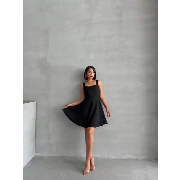 Kadın kare yaka kısa elbise s251188