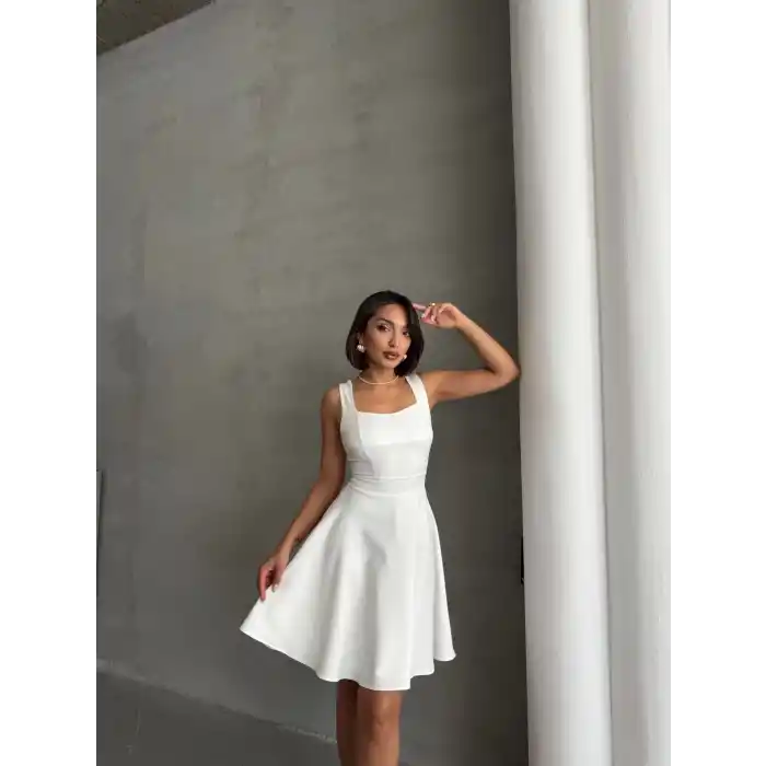 Kadın kare yaka kısa elbise s251188