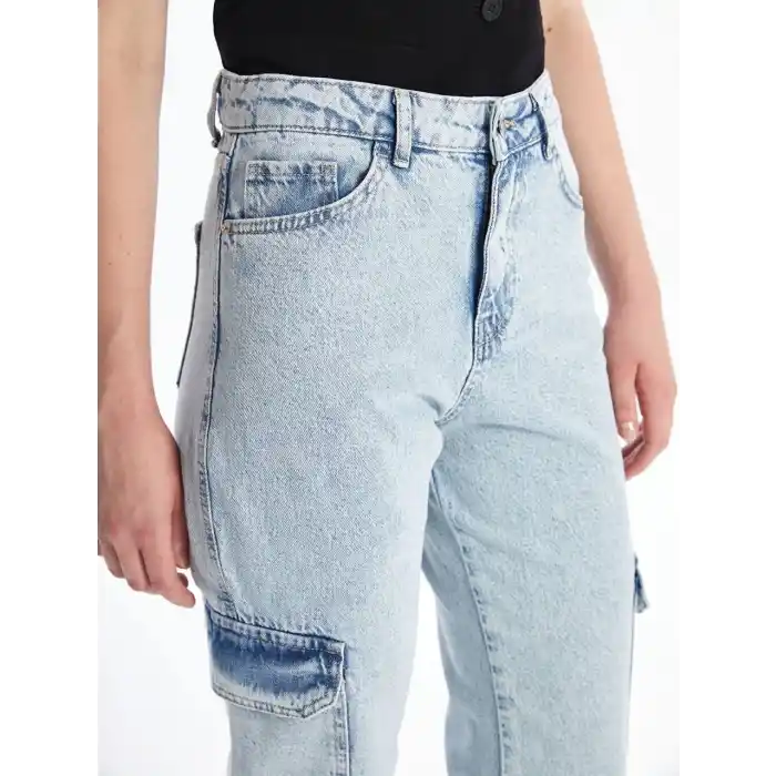 Kargo cep kar yıkama jeans pantolon