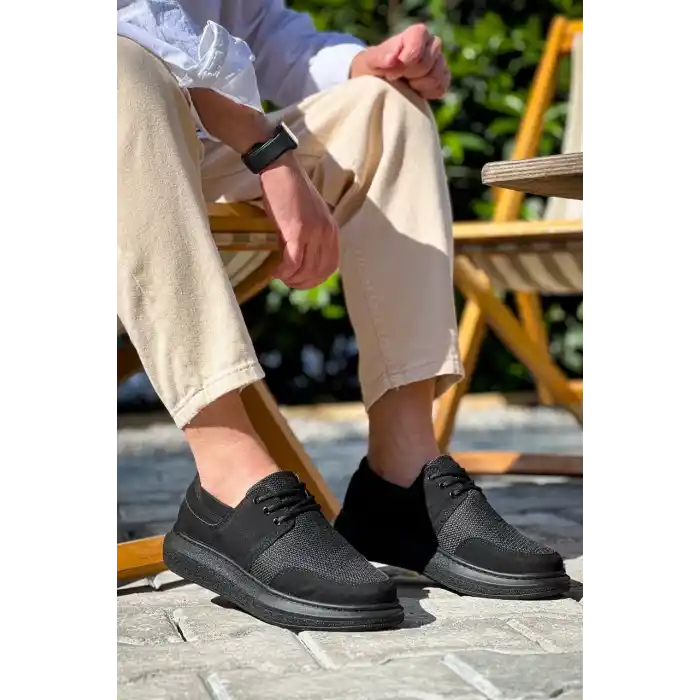 KB-042  Kuback Bağcıklı  Siyah Deri Tozu Siyah Taban Günlük Erkek Ayakkabı