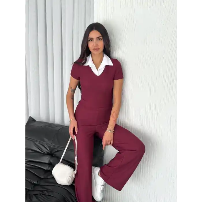 Ottoman kumaş beyaz gömlek yaka takım s4142