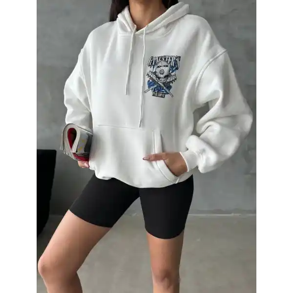 3 iplik şardonlu oversize compact kafa baskılı sweat beyaz