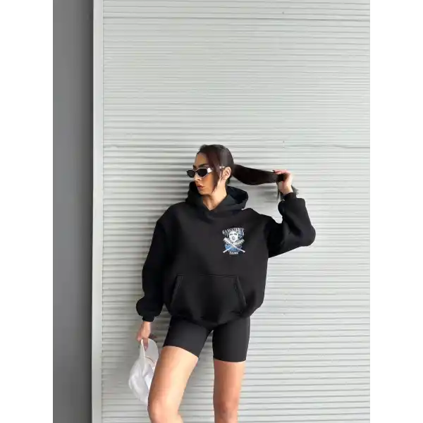 3 iplik şardonlu oversize compact kafa baskılı sweat siyah