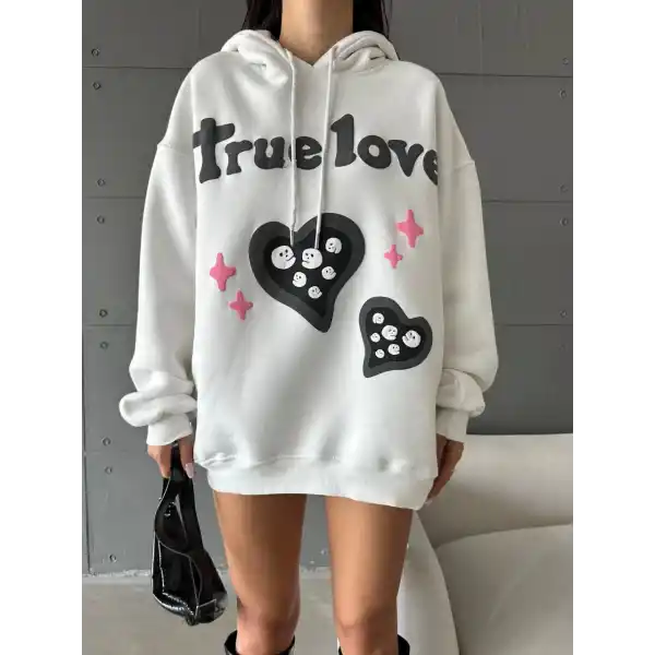 3 iplik şardonlu oversize compact true baskılı sweat Beyaz