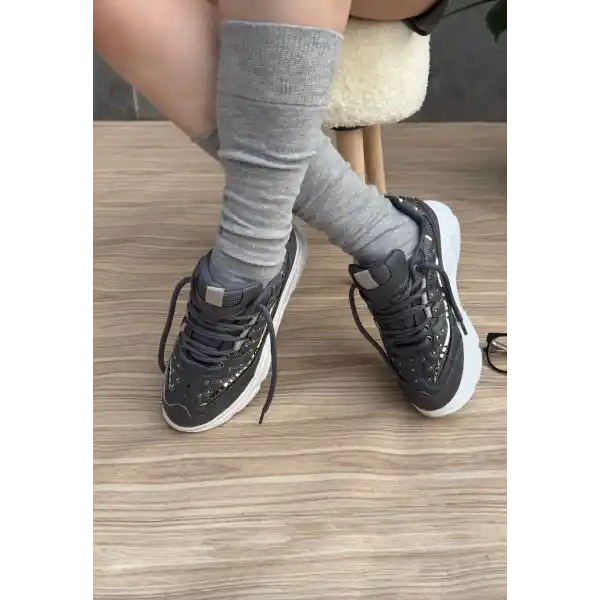 Aleid Gri Cilt Bağcıklı Spor Ayakkabı