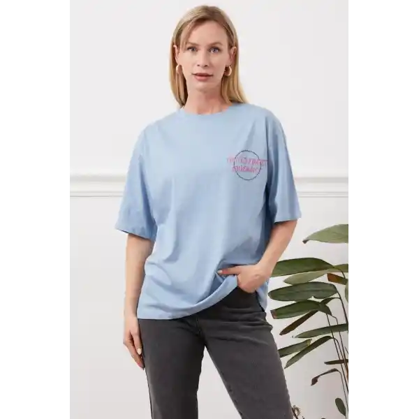 Baskılı tişört mavi