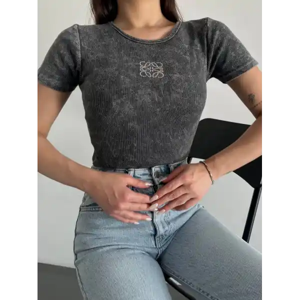 Baskılı yıkalmalı bluz