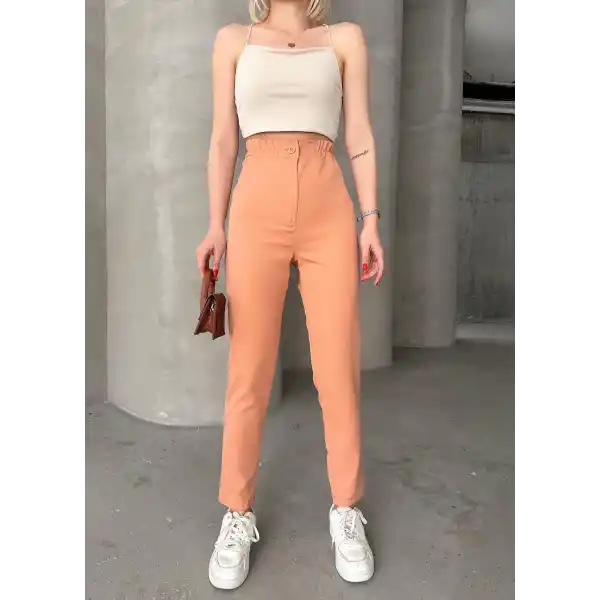 Beli lastikli karamel pantolon