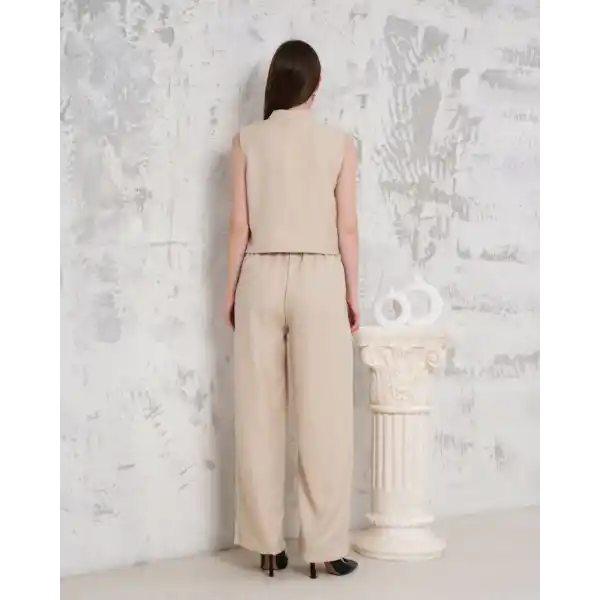 Broşlu yelek pantolon takım bej s255821