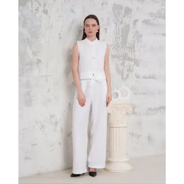Broşlu yelek pantolon takım beyaz s255821