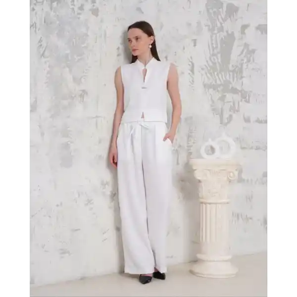 Broşlu yelek pantolon takım beyaz s255821