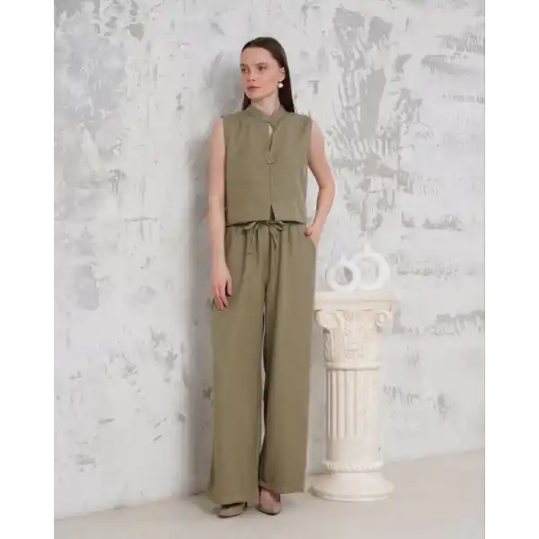 Broşlu yelek pantolon takım haki s255821