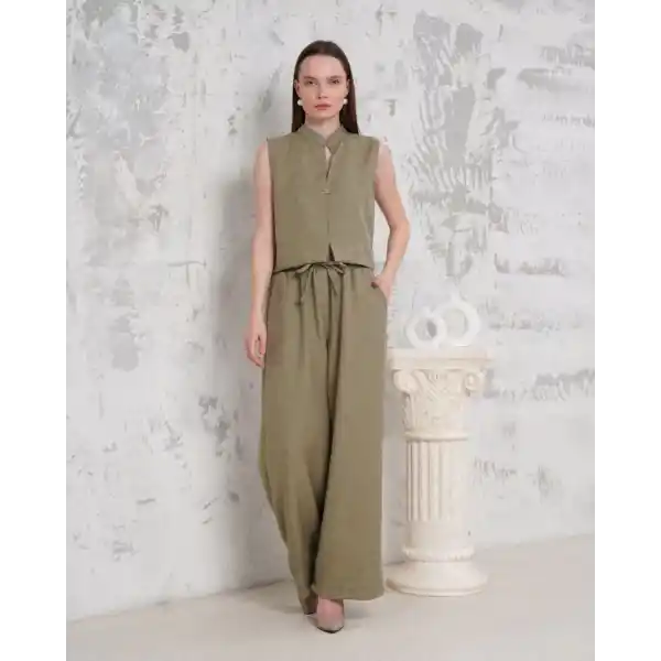 Broşlu yelek pantolon takım haki s255821