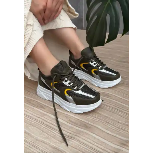 Cata Yeşil Cilt Hardal Detaylı Spor Ayakkabı