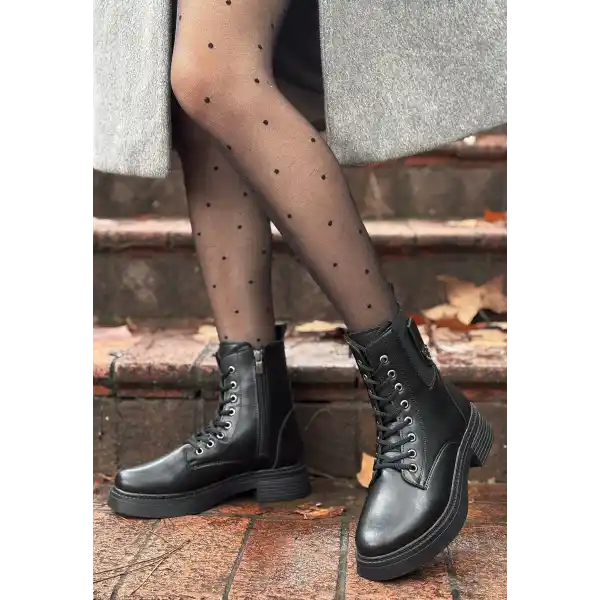 Ceprin Siyah Cilt Bağcıklı Bot