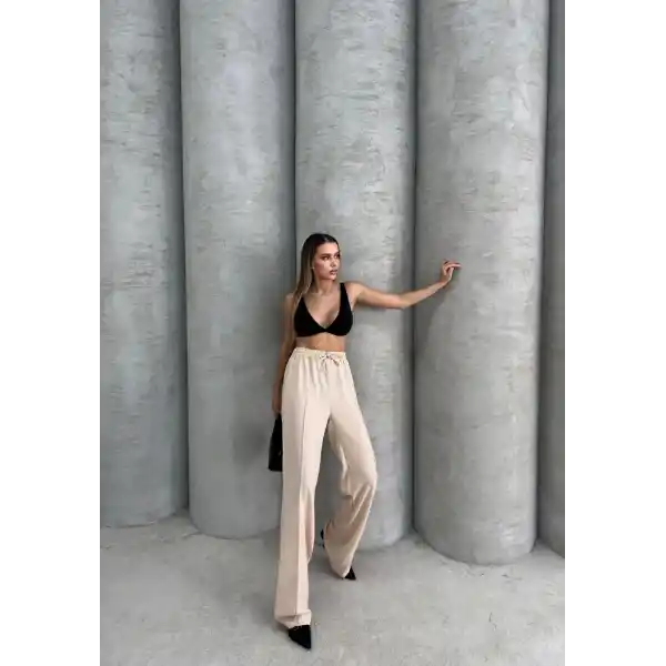 Çımalı keten pantolon