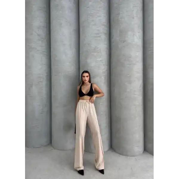 Çımalı keten pantolon