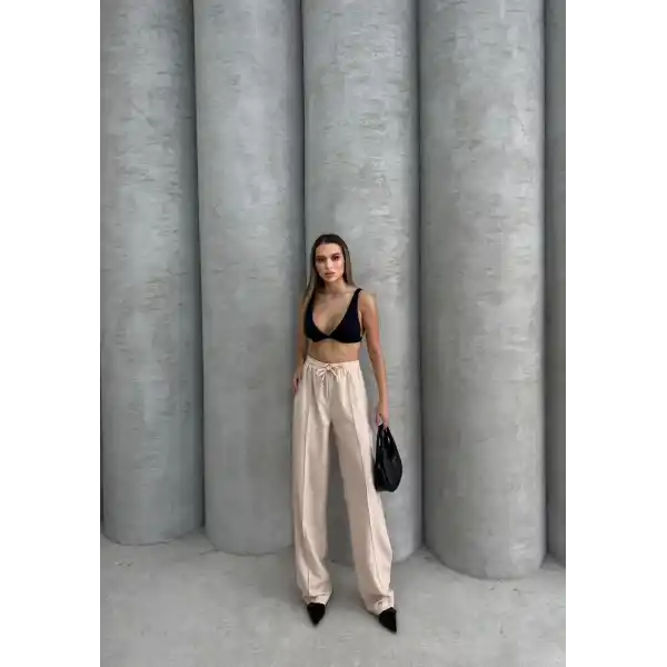 Çımalı keten pantolon