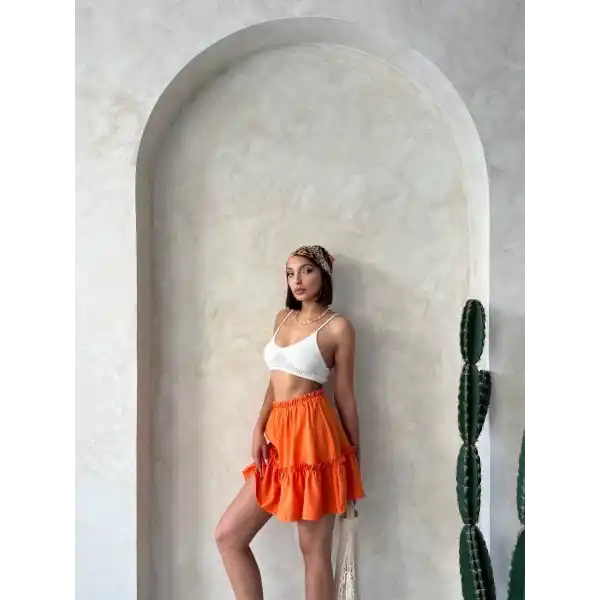 Çingene keten etek turuncu s24808