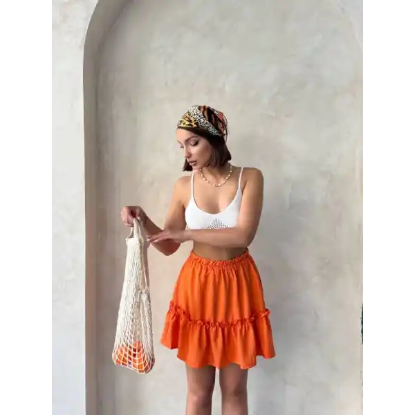 Çingene keten etek turuncu s24808