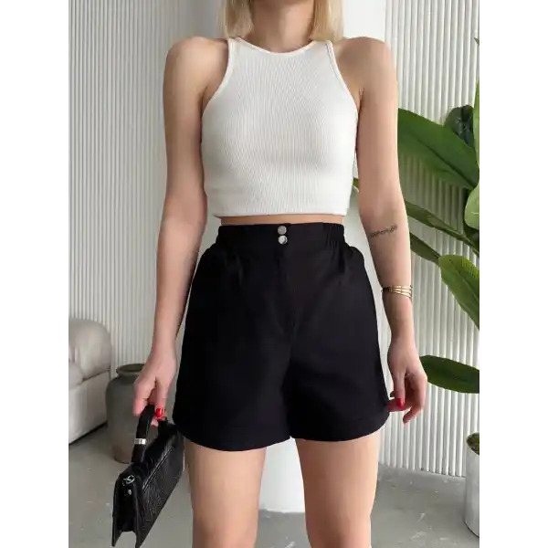 Çıtçıtlı gabardin şort