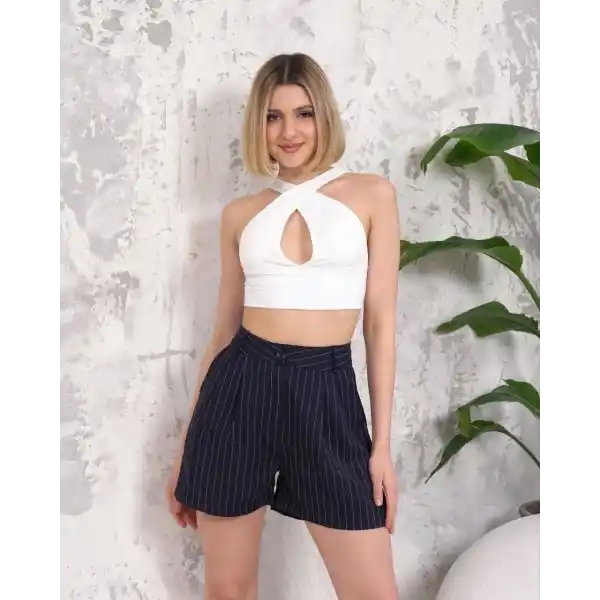 Çizgili düğmeli şort siyah s2551251