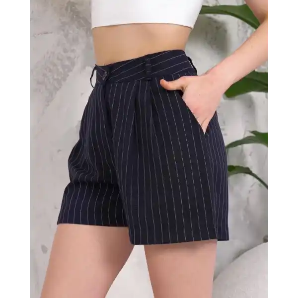 Çizgili düğmeli şort siyah s2551251